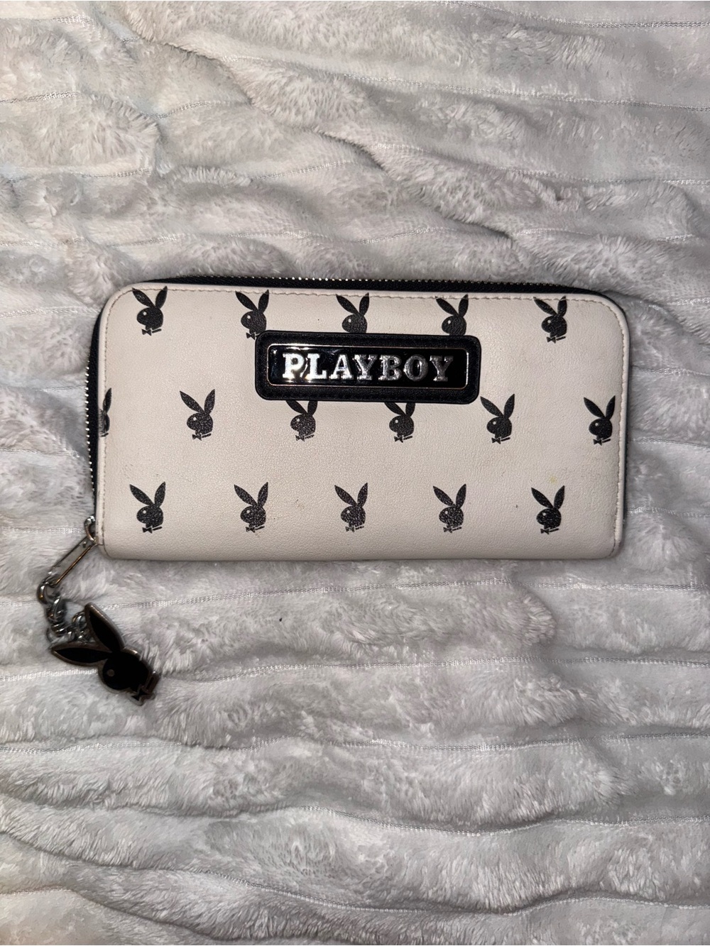 PLAYBOY White and Black Bunny Print Zip-Around Wallet